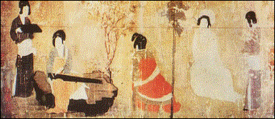 調(diào)琴啜茗圖卷 (聽琴圖) [唐] 周昉