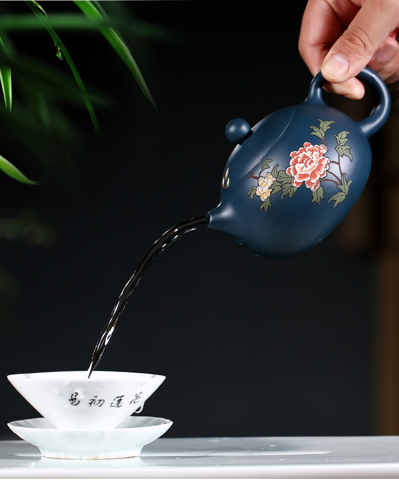 純手工紫砂壺，小巧琺瑯印花紫砂壺