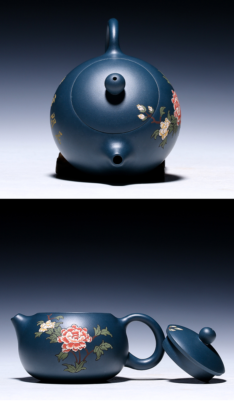 純手工紫砂壺，小巧琺瑯印花紫砂壺